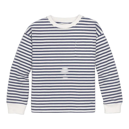 Long Sleeve Easy Stripe Tee | Ivory Navy Stripe|5082