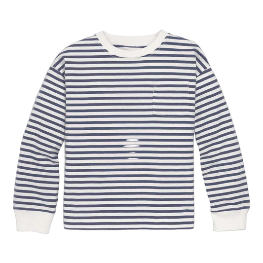 Long Sleeve Easy Stripe Tee | Ivory Navy Stripe|5082