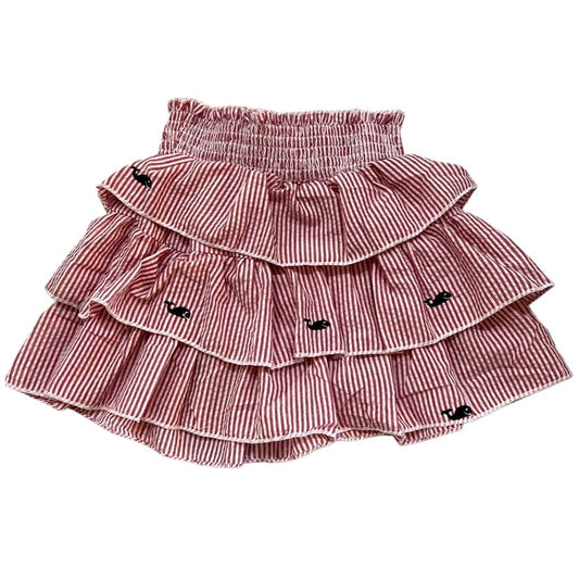 Red Ruffle Navy Whale Skirt|10172