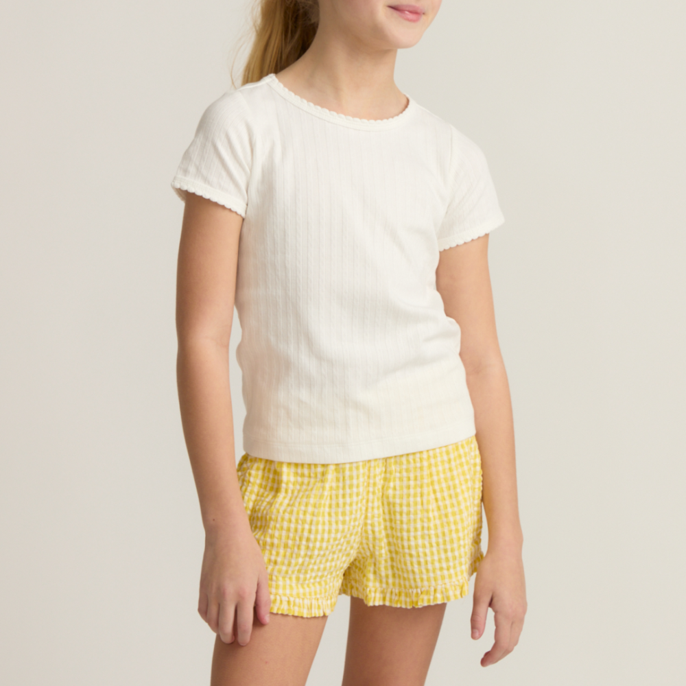 girls shell white pointelle puff sleeve shirt|11450