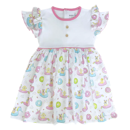 Dog Pool Party Flutter Sleeve Dress|1741