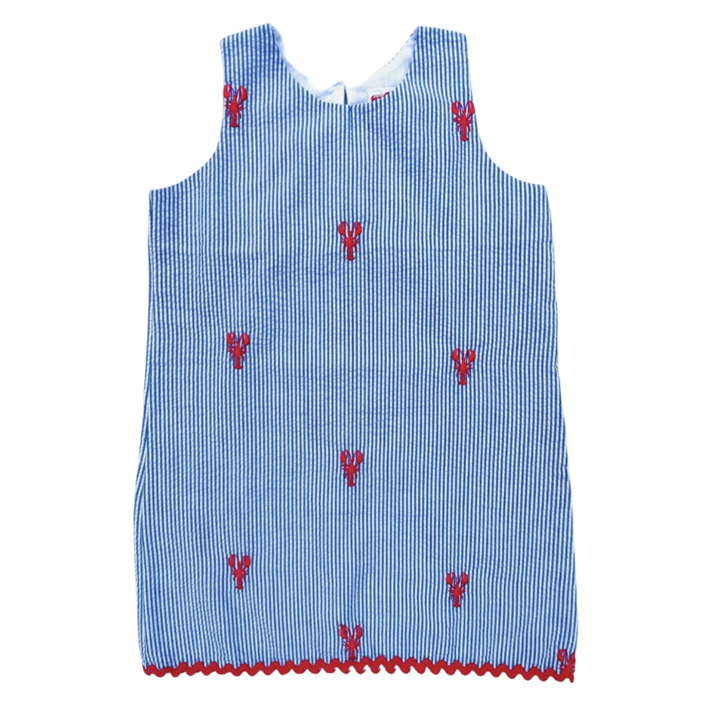 Blue Seersucker Dress with Red Lobsters