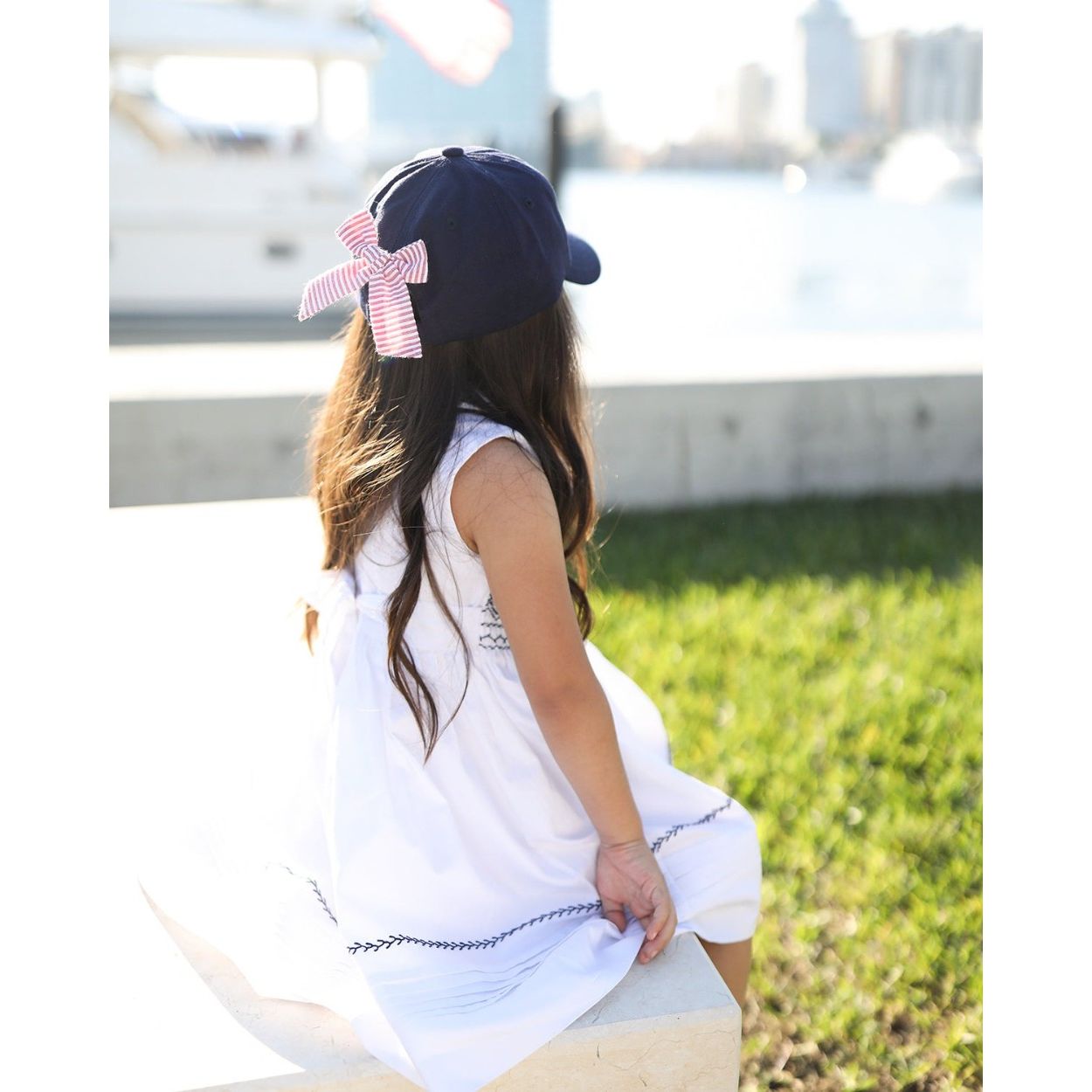 Girls' Lobster Bow Baseball Hat- navy|8096