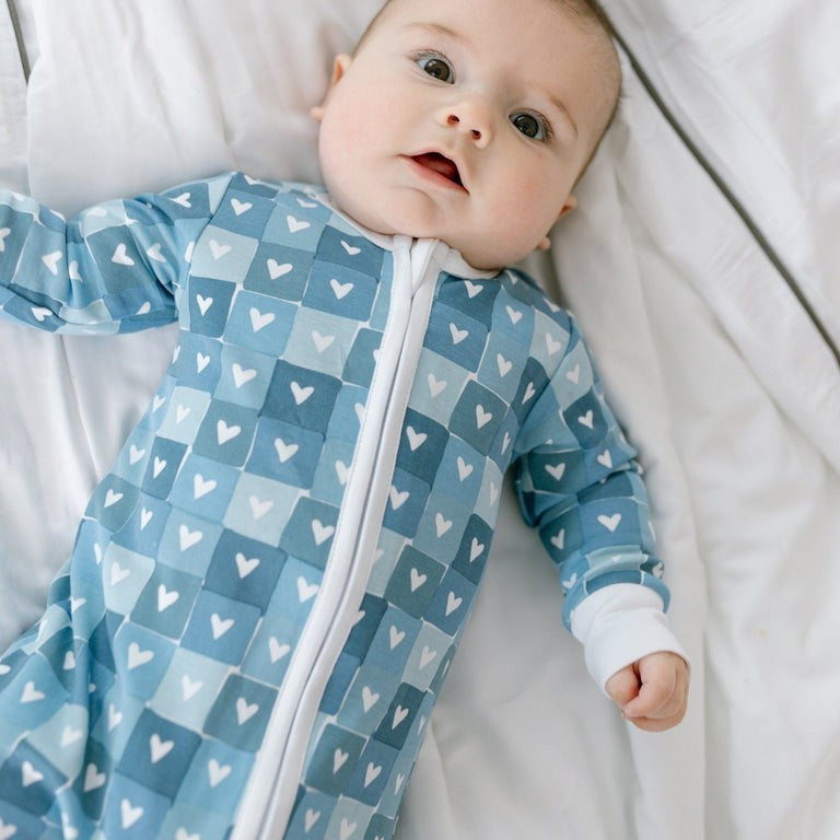 Block Hearts Zip Baby Onesie - Blue|6233