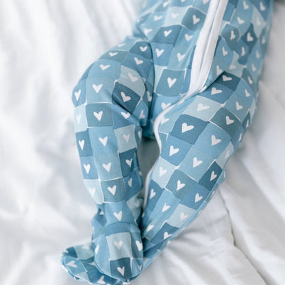 Block Hearts Zip Baby Onesie - Blue|6235