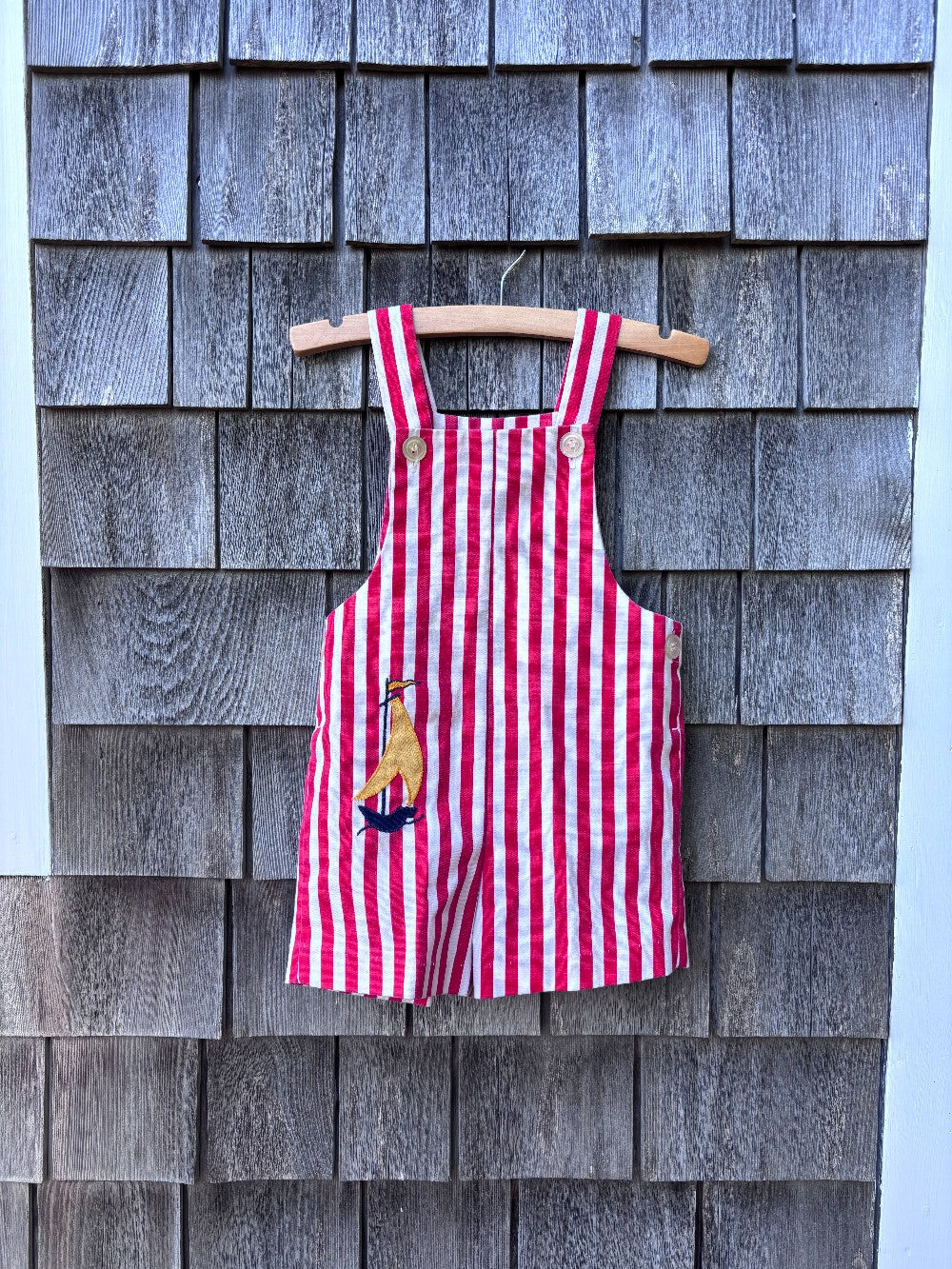 Vintage 70s Red and White Stripe Sailboat Shortalls|11820