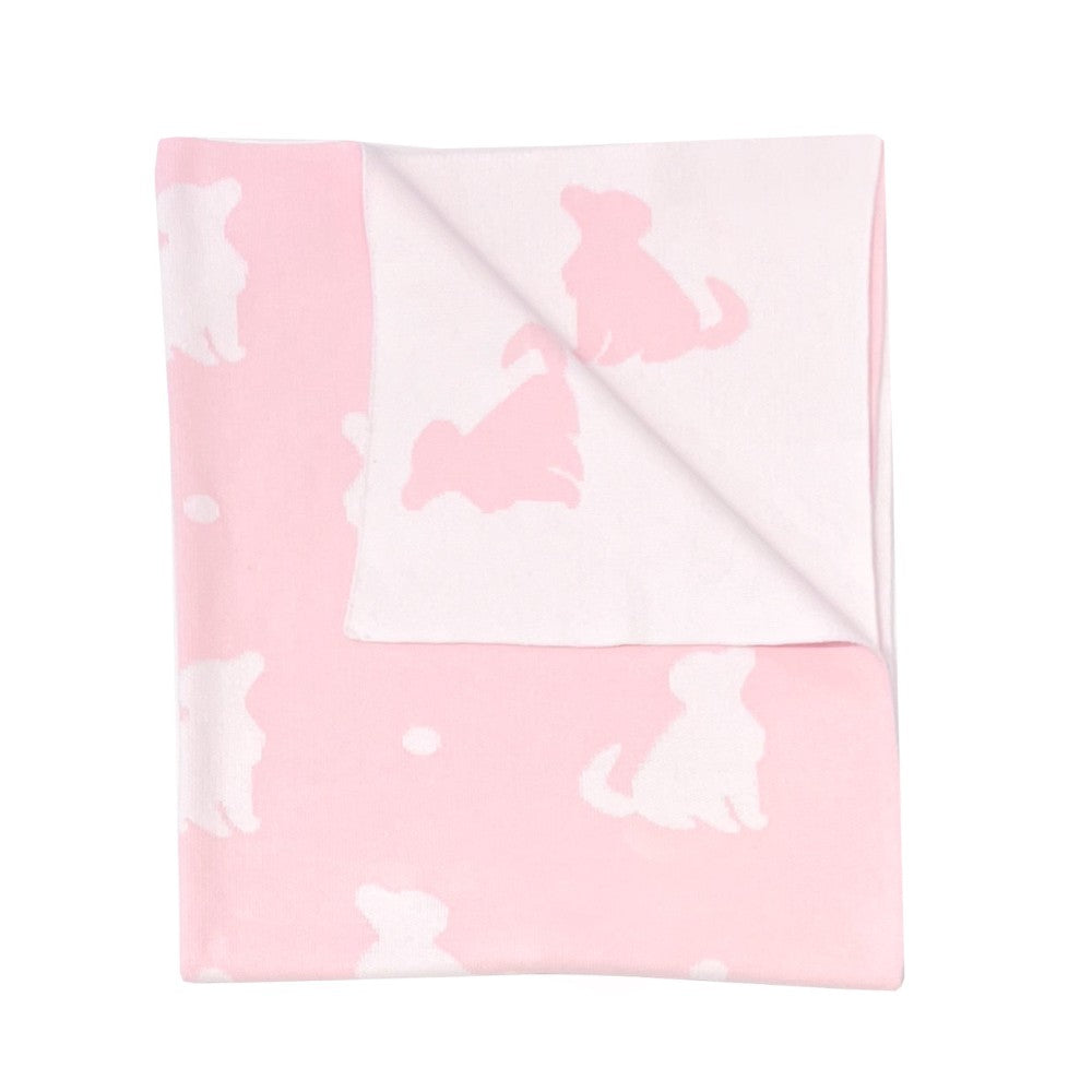 Playful Pups Reversible Knit Blanket-Baby Pink|12833