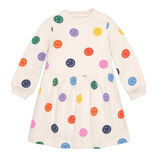 Kid's Sweatshirt Dress in Rainbow Happy Faces|13001