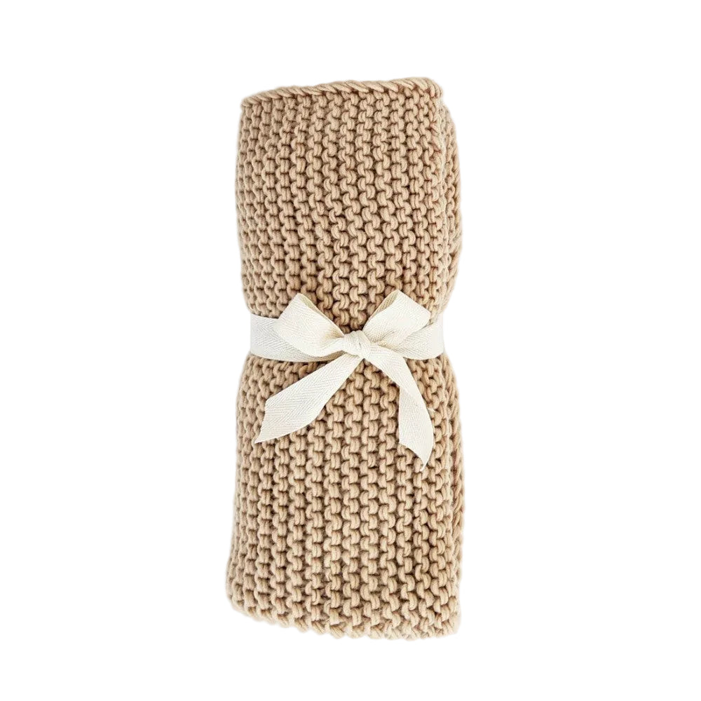 Garter Stitch Knit Blanket- Latte|12199