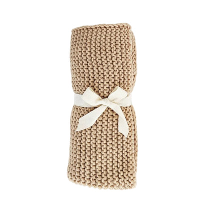 Garter Stitch Knit Blanket- Latte|12199