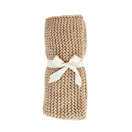 Garter Stitch Knit Blanket- Latte|12199