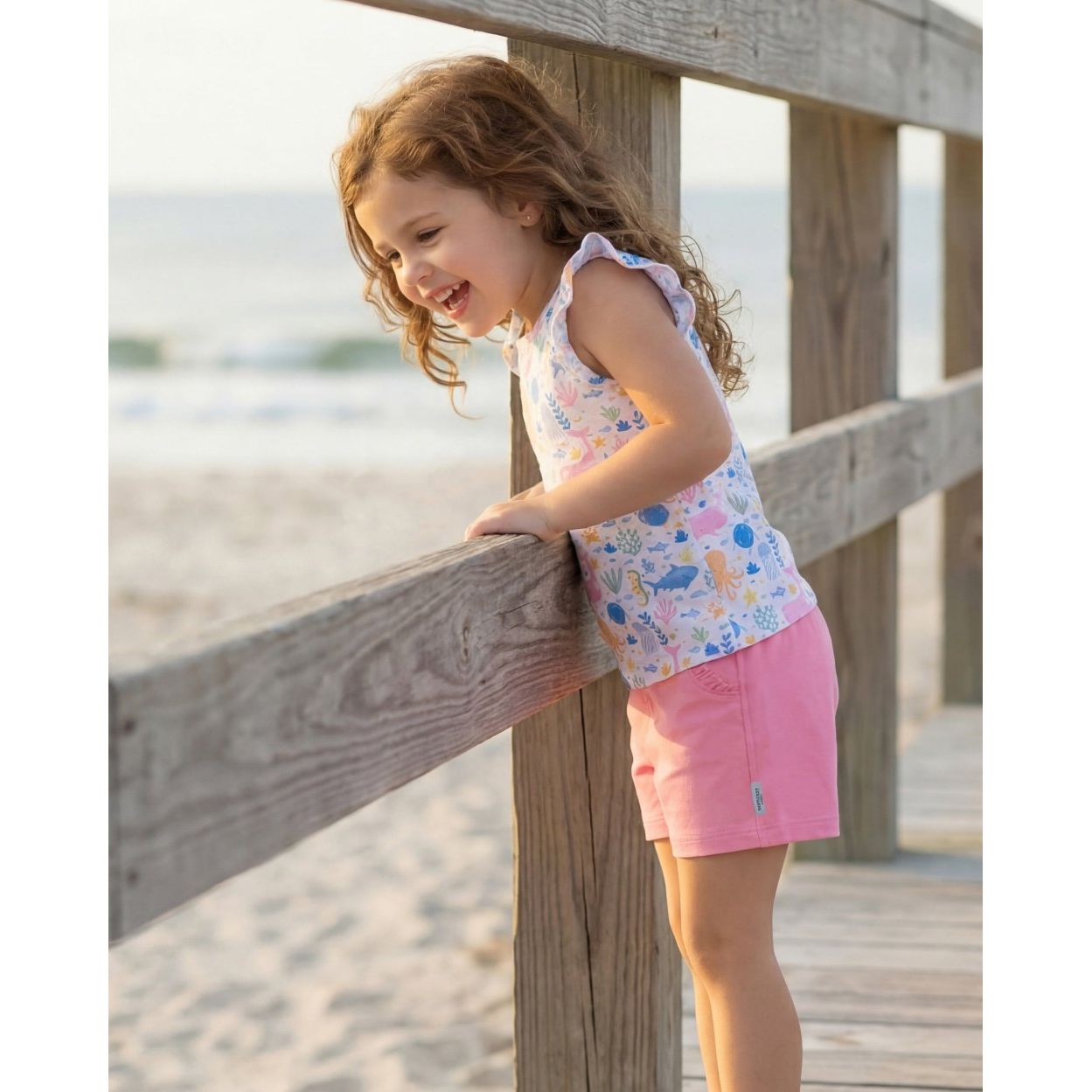 Essentials Pima Ruffle Tank-Under The Sea|11570