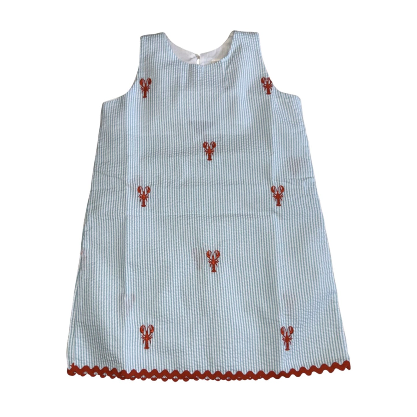 Turquoise Seersucker Dress with Red Lobsters