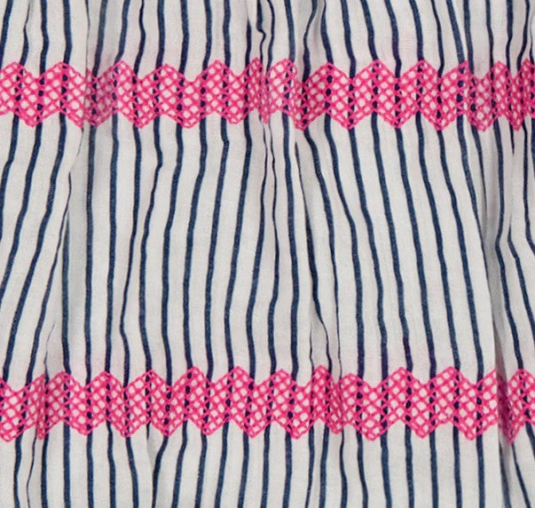 Zoe Romper- Marine Stripe Embroidery|11733