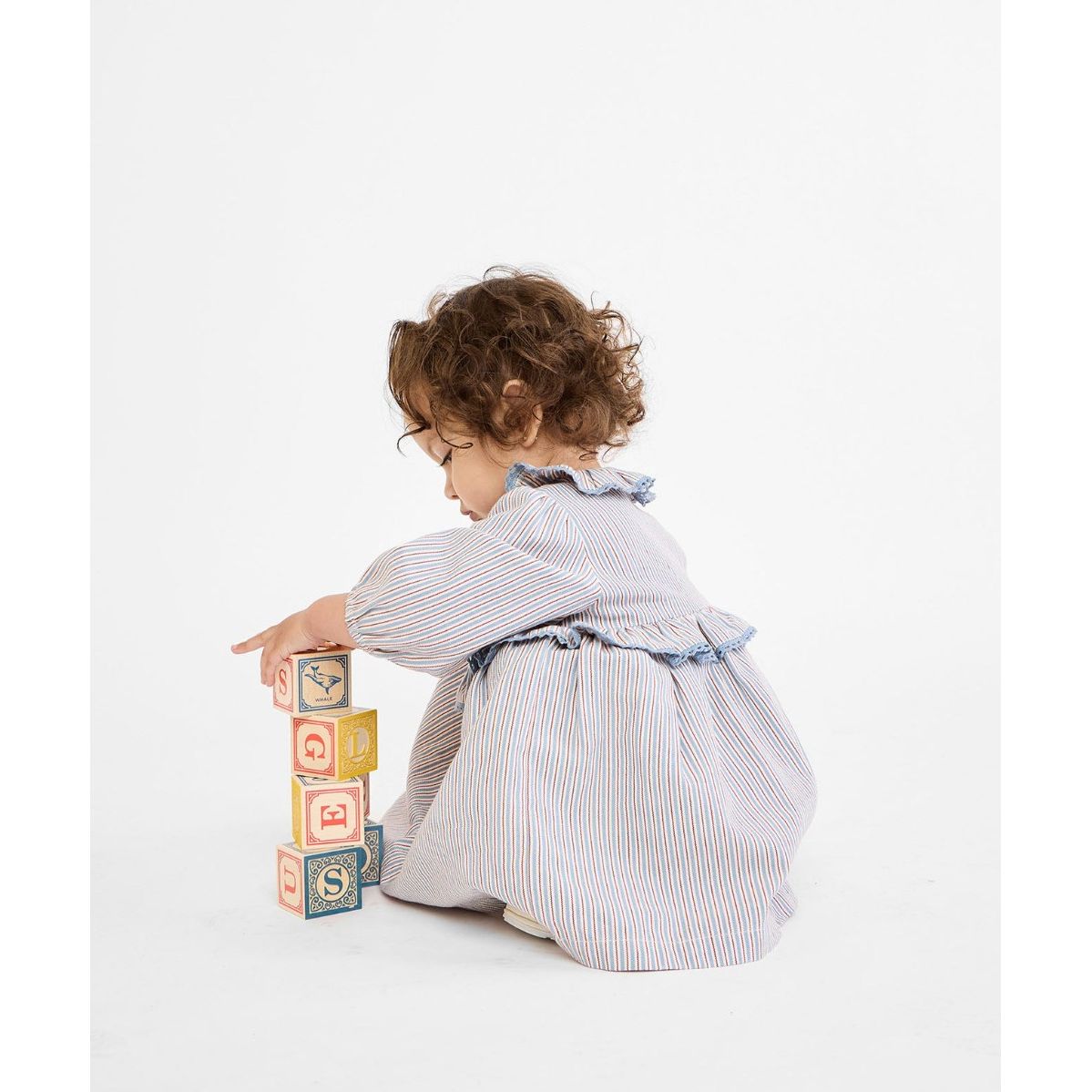 Hannah Baby Dress, Indigo Linen Stripe|9001