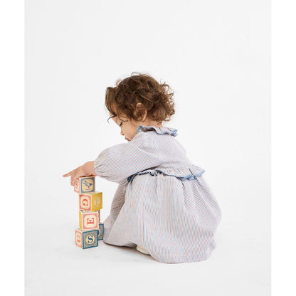 Hannah Baby Dress, Indigo Linen Stripe|9001