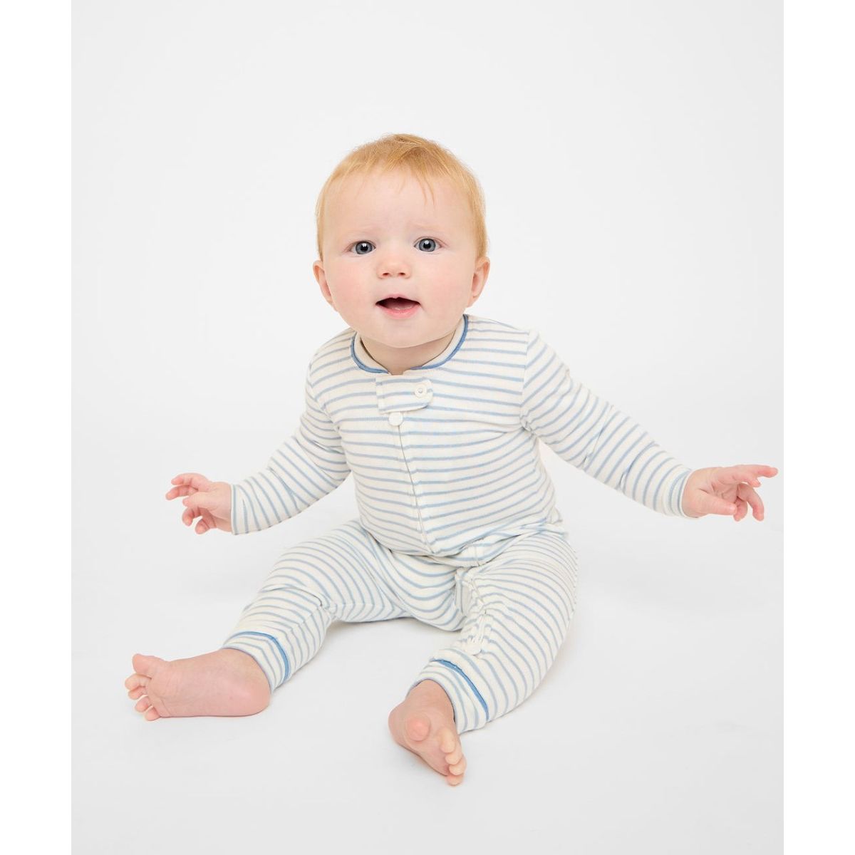 Ziggy Zip Romper, Dusty Blue Mini Stripe|10769