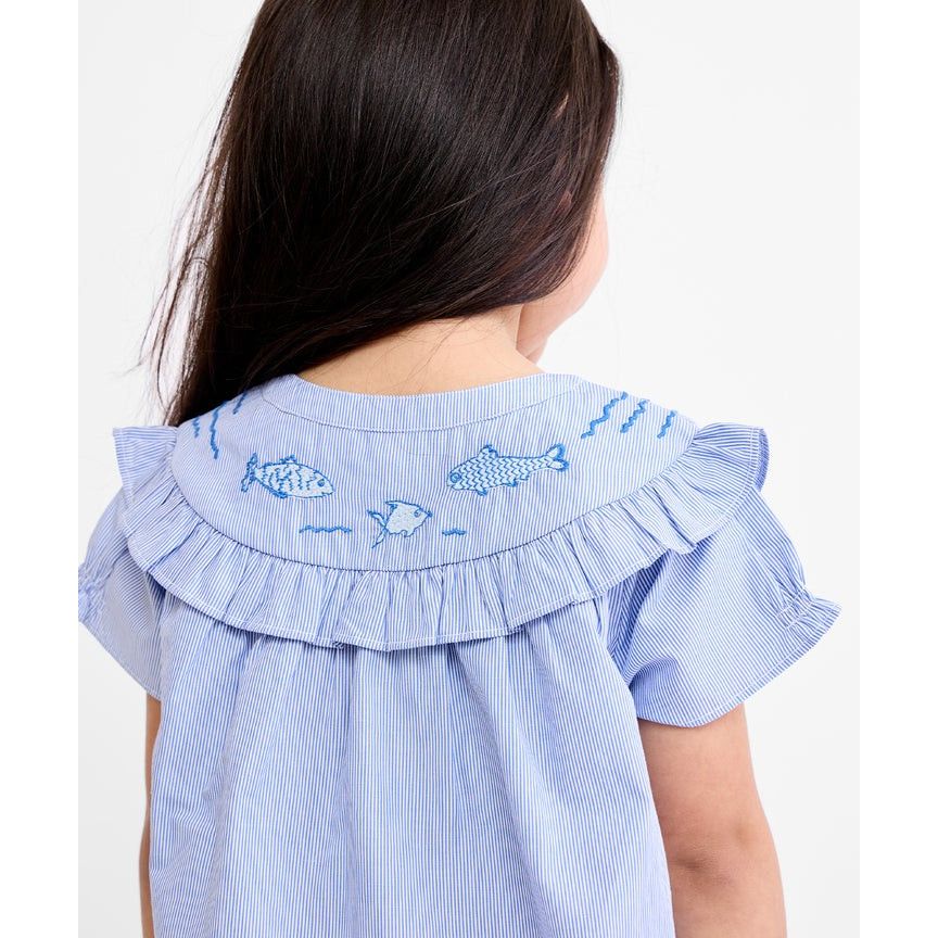 Margo Blouse, Blue Pinstripe|6888