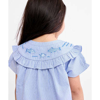 Margo Blouse, Blue Pinstripe|6888