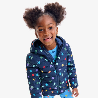 Navy Confetti Stars Puffer Jacket|5572