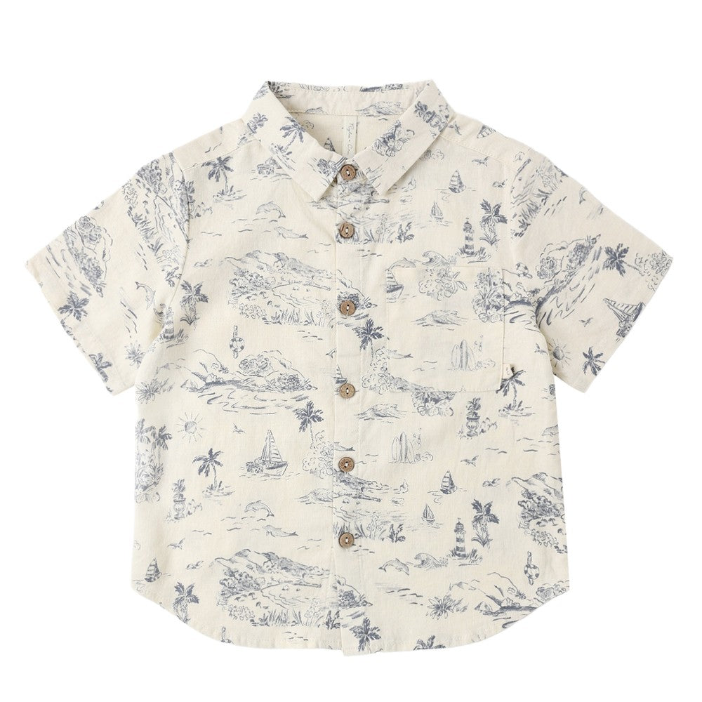 Collared Short Sleeve Shirt Ocean Toile|10603