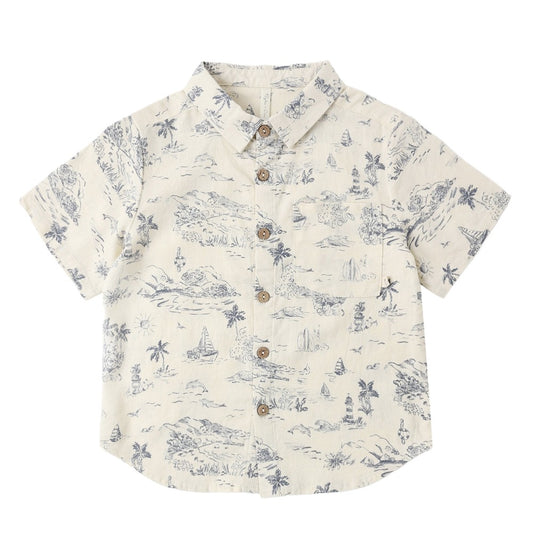 Collared Short Sleeve Shirt Ocean Toile|10603