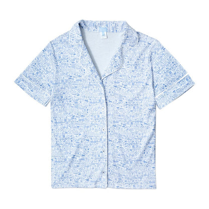 Nantucket Women's Short Button Up PJs- Blue|10189