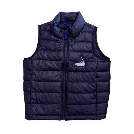 Navy Puffer Vest with Embroidered Nantucket