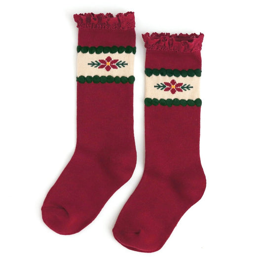 Poinsettia Lace Top KNee Socks|10401