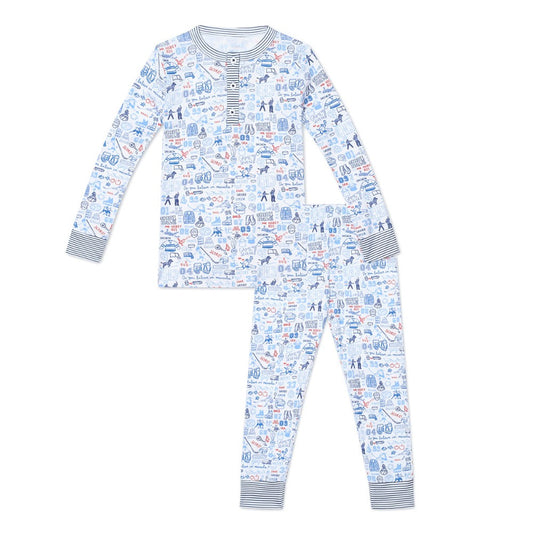 Hockey Two Piece Kids Henley Pajamas|10347