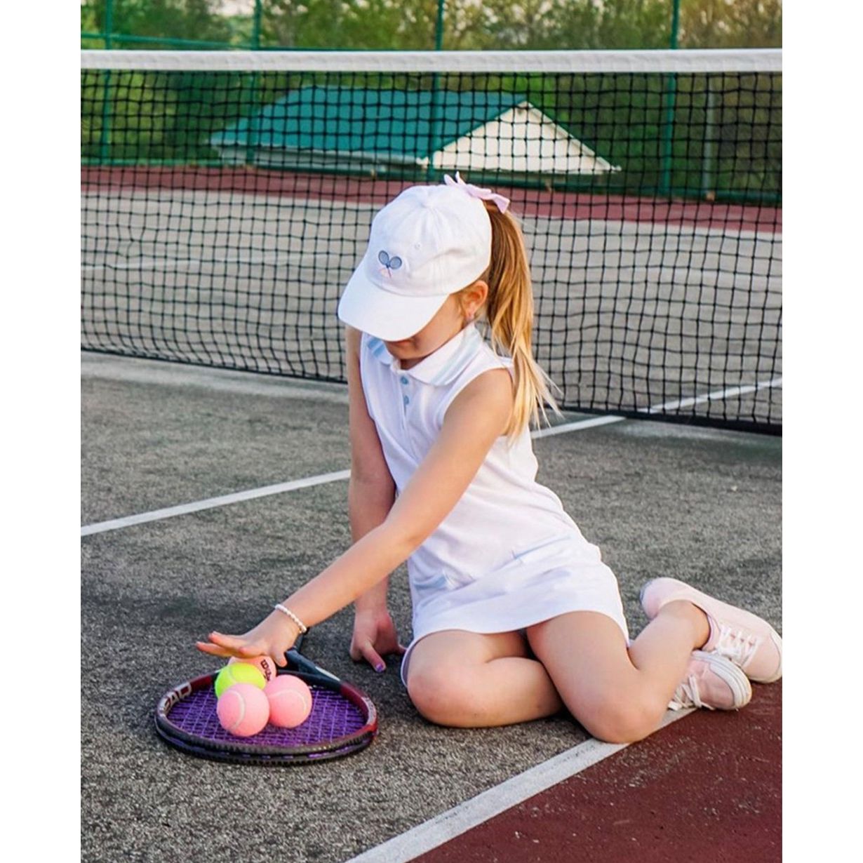 Girls' Tennis Bow Baseball Hat - white|8047