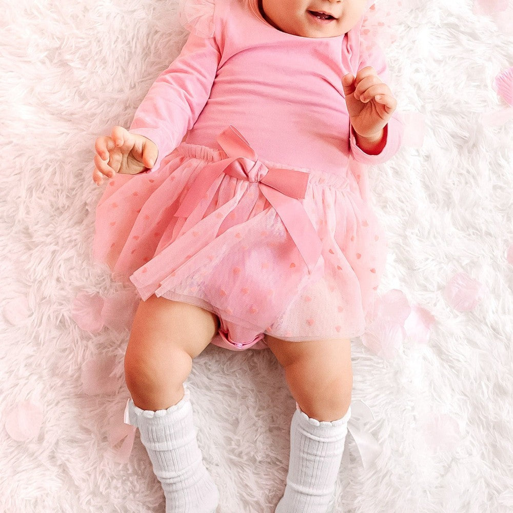 Flocked Heart Valentine's Day Tutu Bodysuit|10641