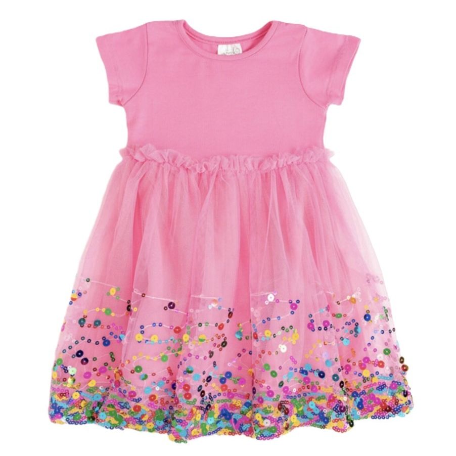 Raspberry Confetti Short Sleeve Tutu Dress|7507