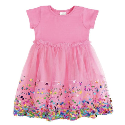 Raspberry Confetti Short Sleeve Tutu Dress|7507