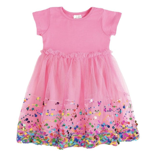 Raspberry Confetti Short Sleeve Tutu Dress|7507