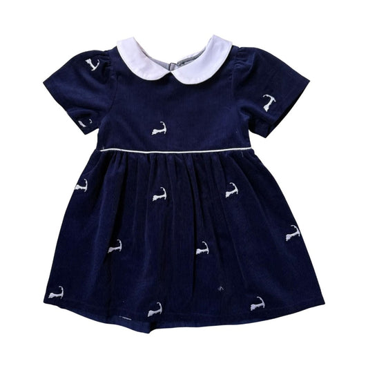 Navy Corduroy Dress with White Cape Cods|10202