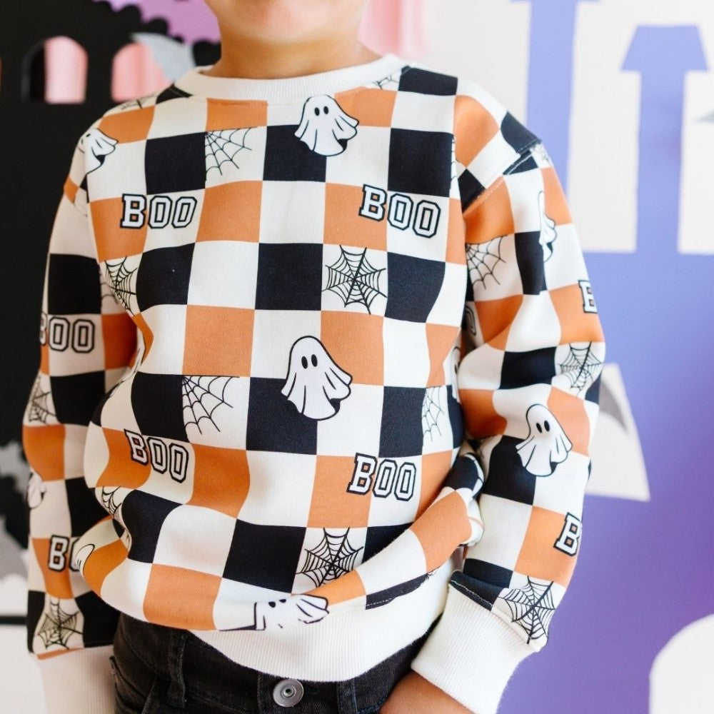 Boo Checkered Halloween Sweatshirt|9694