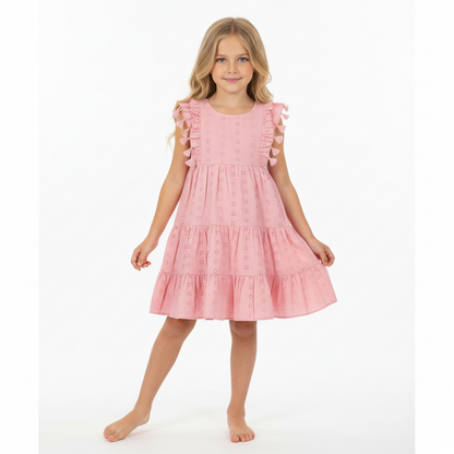 Sophie Tassel Dress- Blush Pink Eyelet