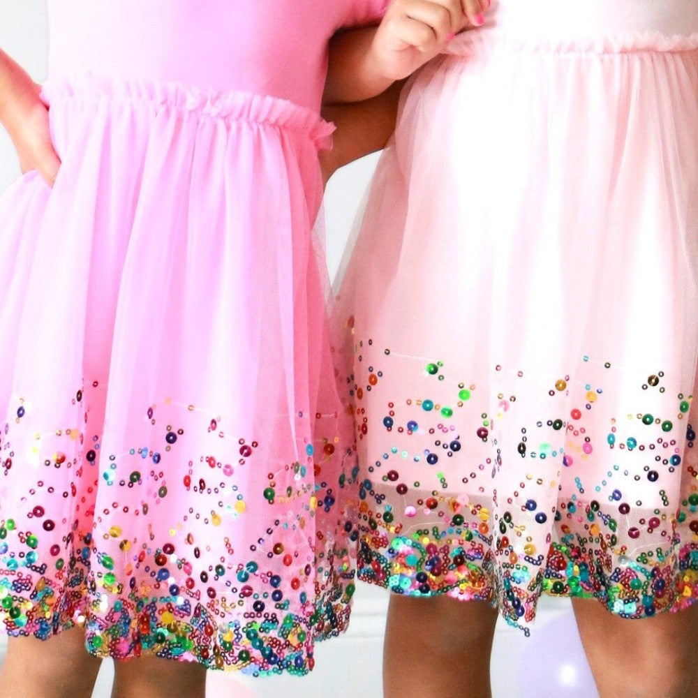 Pink Confetti Short Sleeve Tutu Dress|9723