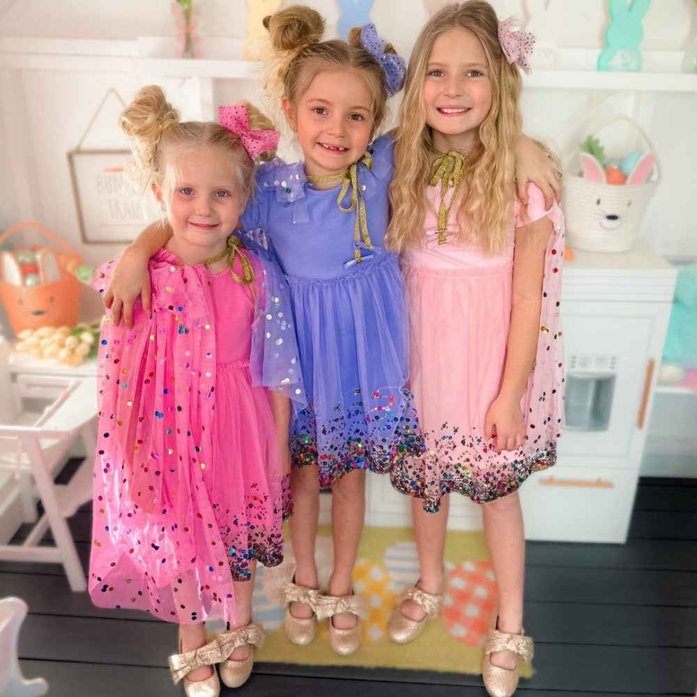 Pink Confetti Short Sleeve Tutu Dress|9721