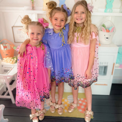 Pink Confetti Short Sleeve Tutu Dress|9721
