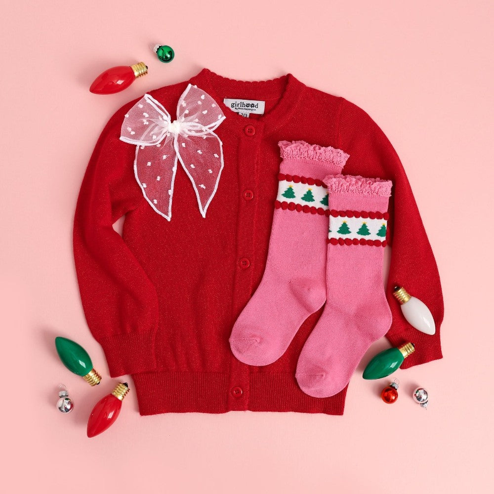 Pink Tree Lace Top Knee High Socks|11025