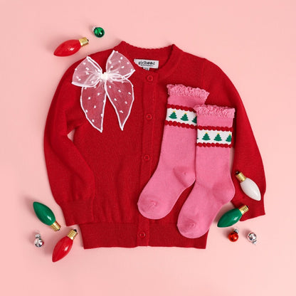 Pink Tree Lace Top Knee High Socks|11025