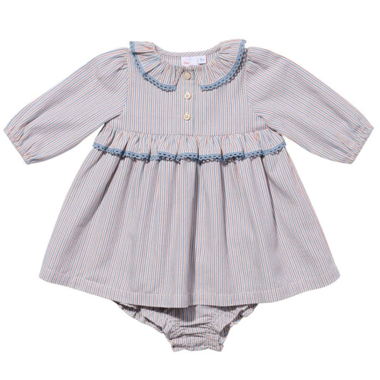 Hannah Baby Dress, Indigo Linen Stripe|8999