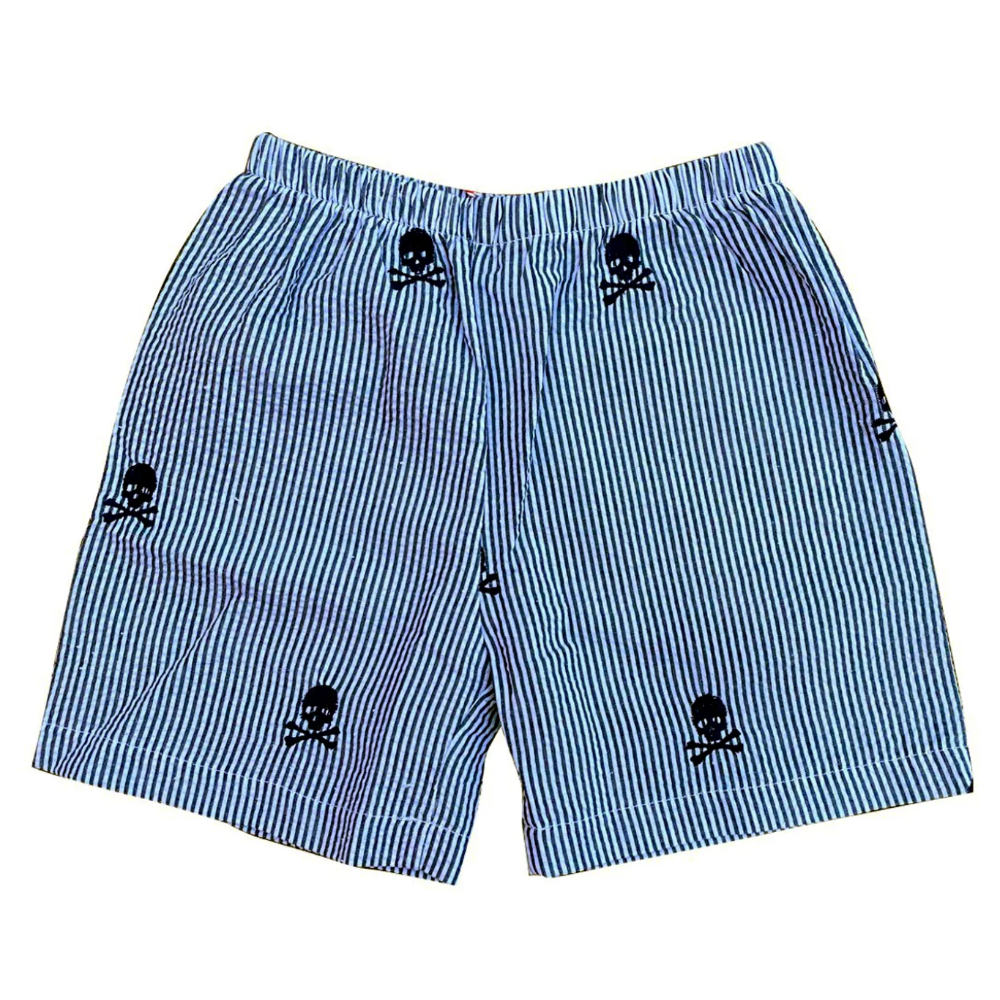 Navy Seersucker Shorts with Navy Skull|3121