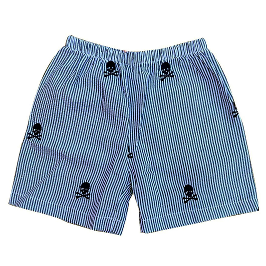 Navy Seersucker Shorts with Navy Skull|3121