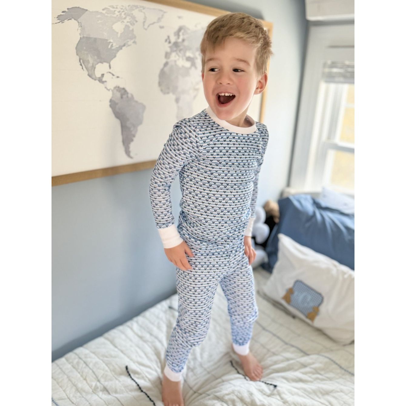 Sailor Hearts Two Piece Kids Pajamas Blue|8850