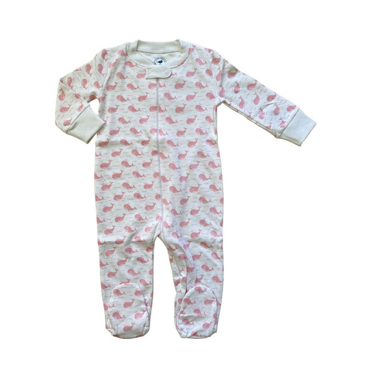 Pink Whales + Waves Baby Zip Romper|10029
