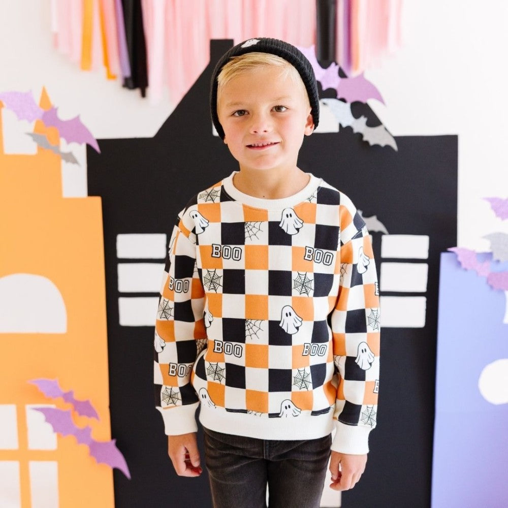 Boo Checkered Halloween Sweatshirt|9695