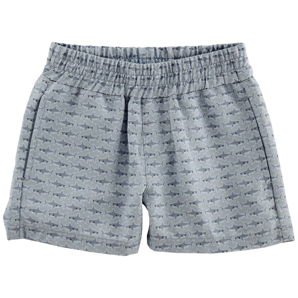 Seaside Pull On Short - Sharks On Grey|8567